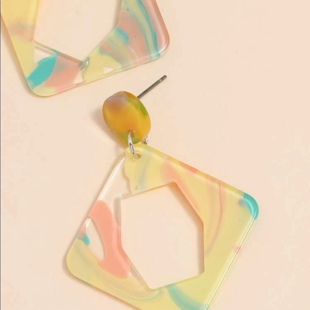 B2G1☮️Boho Retro Rhombus Acrylic Geometric Multi Color Statement Drop Earrings - Picture 7 of 11